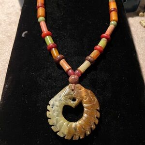 Jadeite Dragon Pendant with stone beads , one of a kind.
